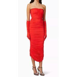Alex Perry Parton red ruched midi dress size UK 14 fits US 8/10 - LIKE NEW